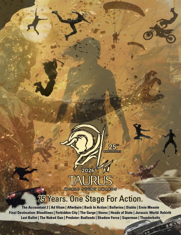 Key art for the 2026 Taurus World Stunt Awards, 25th anniversary